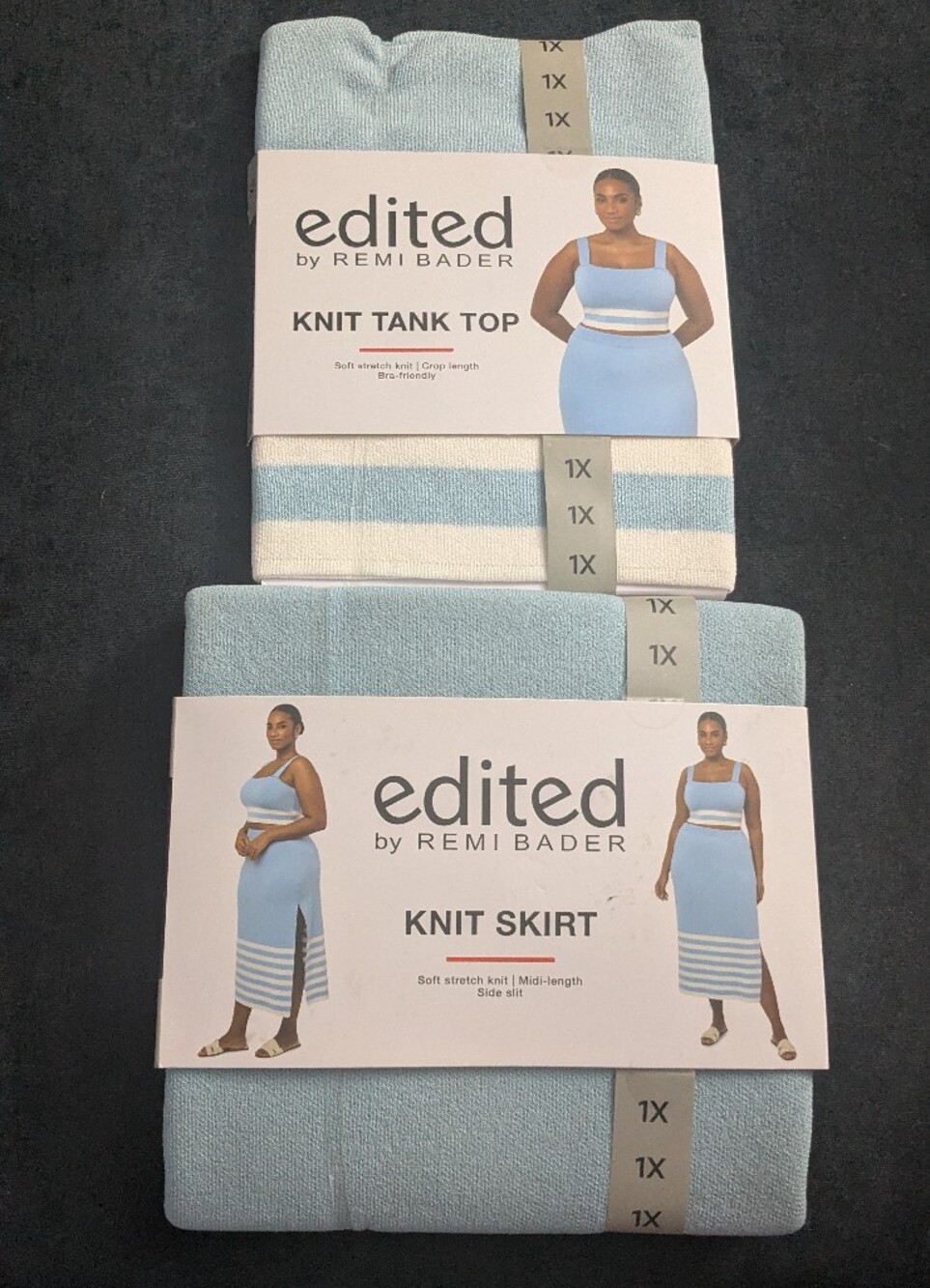 NWT! Edited By Remi Bader Blue & White Knit Maxi Skirt & Crop Top Set - Picture 8 of 10